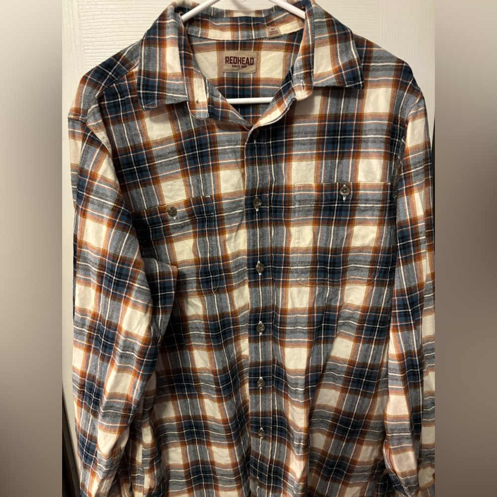 RedHead Blue and Orange Plaid Casual Button Down Shirt